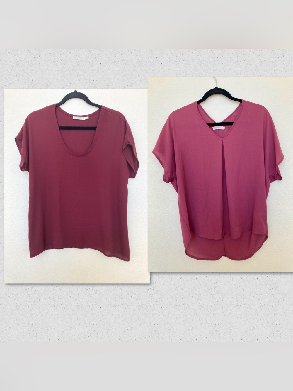 2 Vintage Plum and Lilac short sleeve Blouses